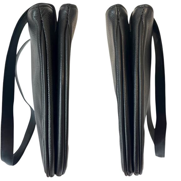 Longchamp LM Black Leather Double Compartment Shoulder Bag France Y2K Vintage - Picture 10 of 11